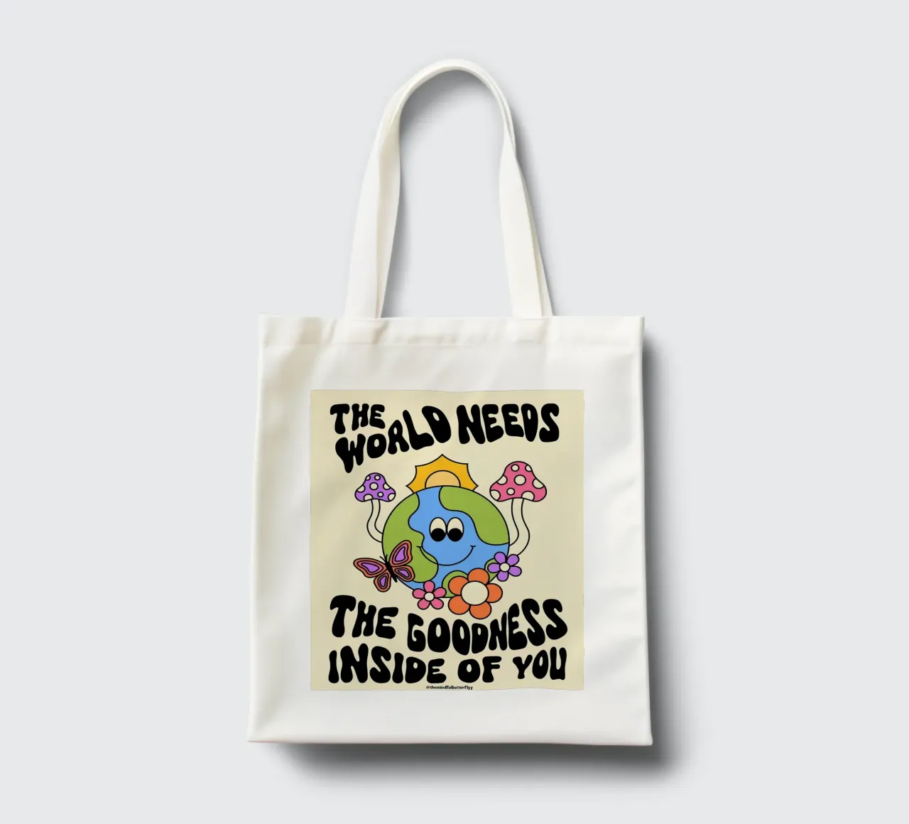 "The World Needs You" Psychedelic Groovy Positive Art Print tote bag by NorwesClub