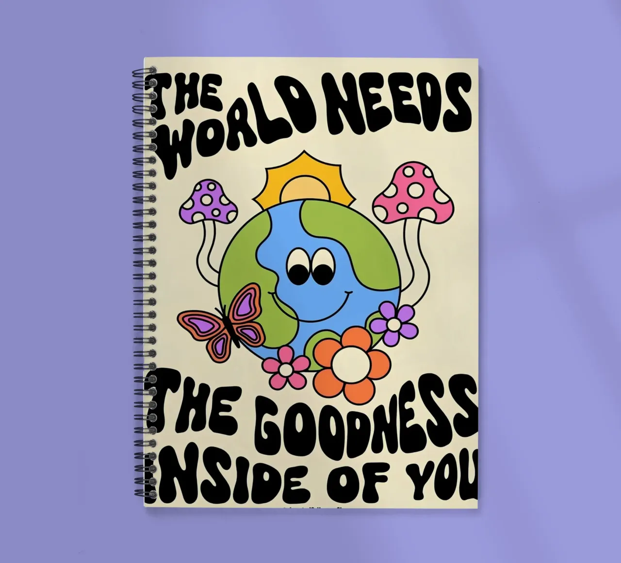 "The World Needs You" Psychedelic Groovy Positive Art Print spiral notebook by NorwesClub