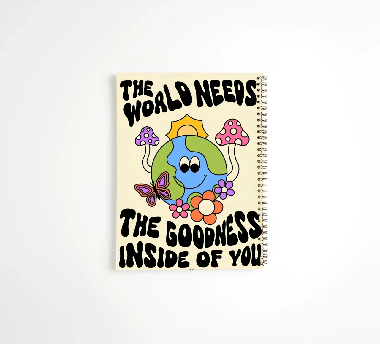 "The World Needs You" Psychedelic Groovy Positive Art Print spiral notebook by NorwesClub