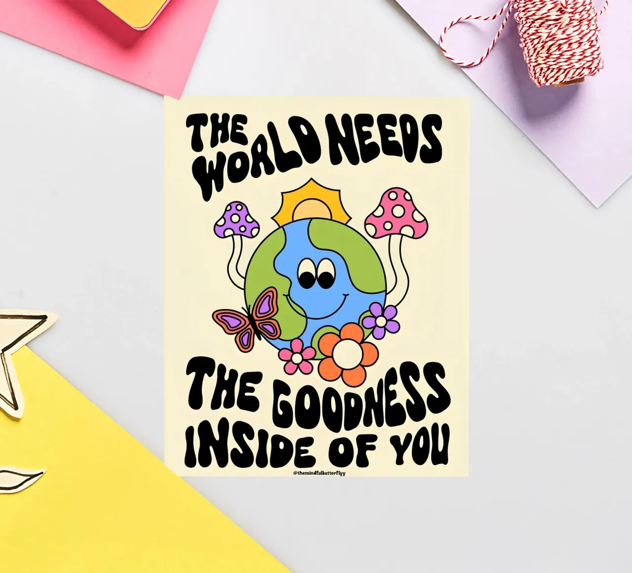 "The World Needs You" Psychedelic Groovy Positive Art Print sticker by NorwesClub