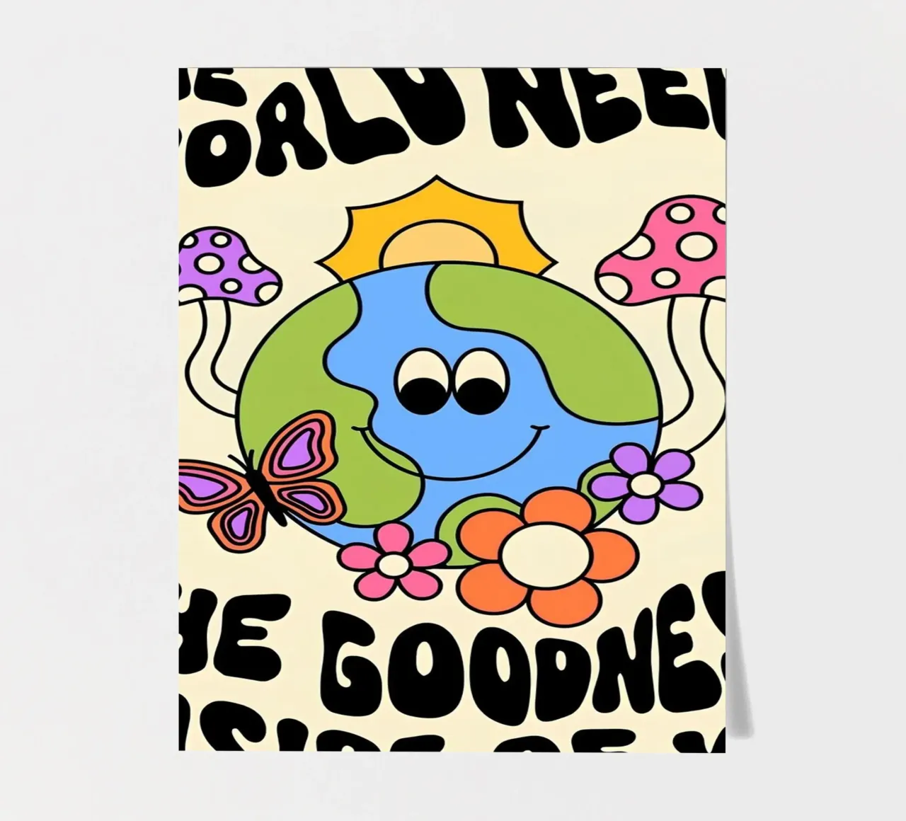 "The World Needs You" Psychedelic Groovy Positive Art Print sticker sheet by NorwesClub