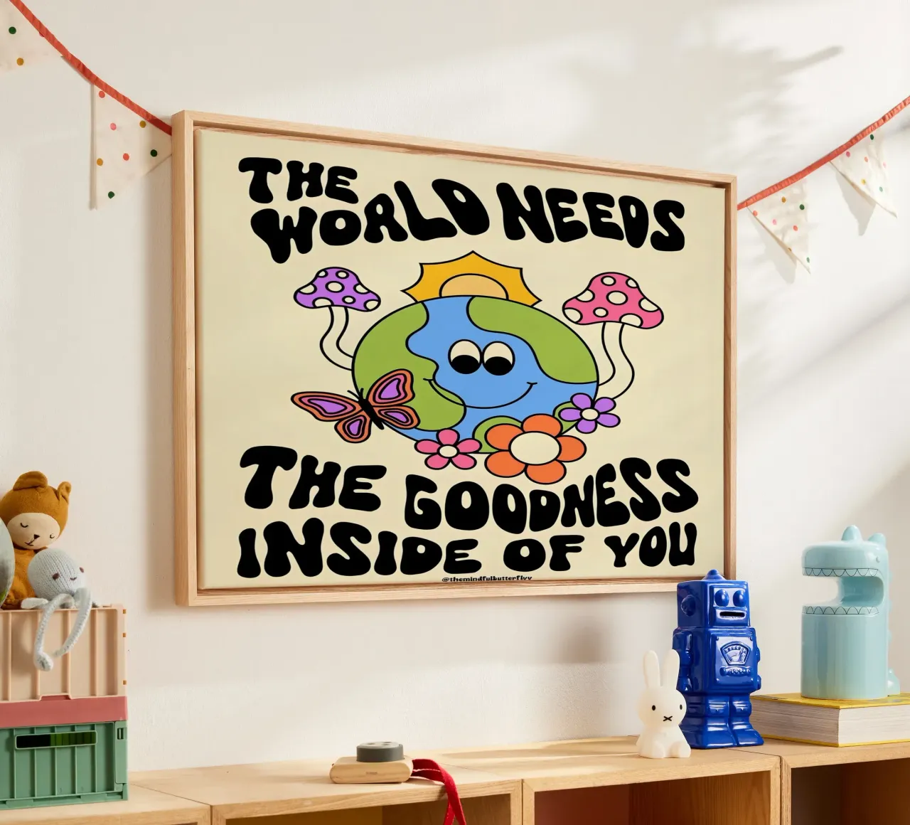 "The World Needs You" Psychedelic Groovy Positive Art Print canvas by NorwesClub