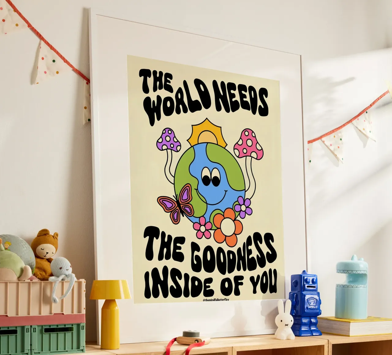 "Die Welt braucht dich" Psychedelisch Groovy Positiv Kunstdruck Hahnemühle von NorwesClub
