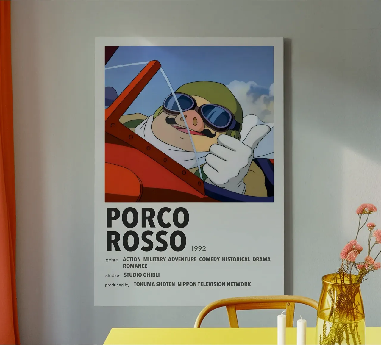 PORCO  ROSSO  1992 tela con Cornice a cassetta da Totoya