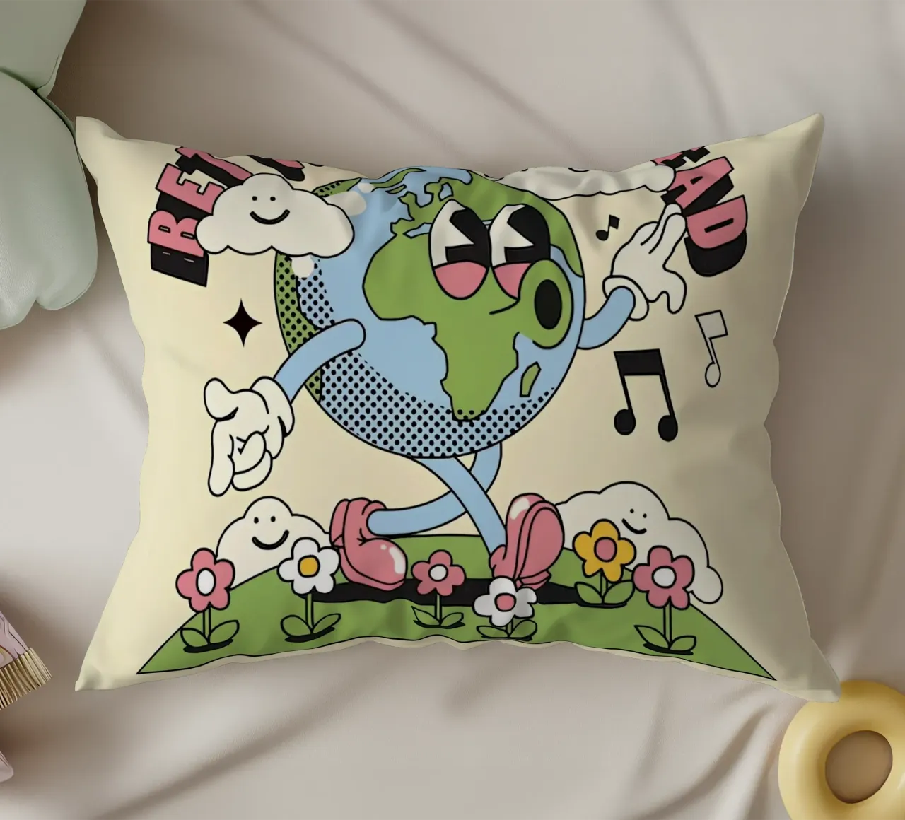 "Gimme Better Days Ahead" Pop Art retrò e ottimista della Terra cuscino da NorwesClub