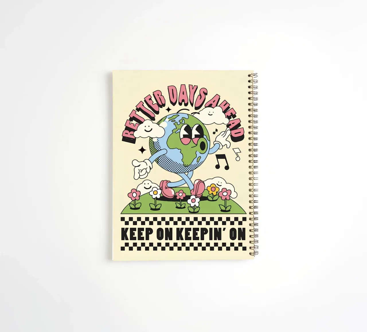 "Gimme Better Days Ahead" Retro Earth Optimistic Pop Art spiral notebook by NorwesClub