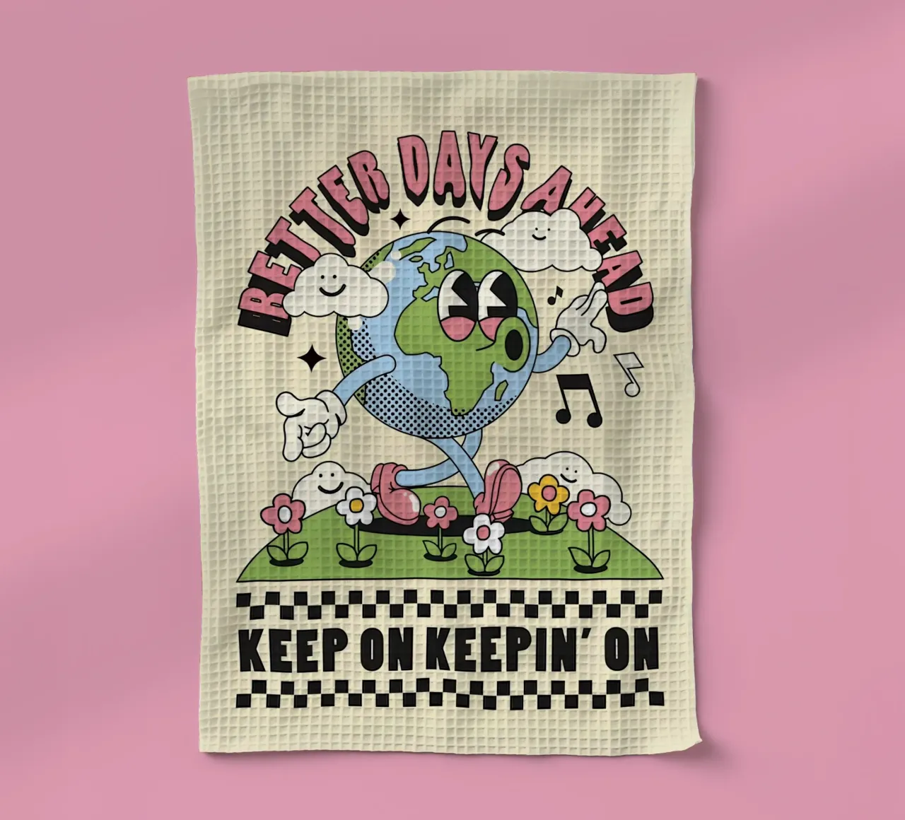 "Gimme Better Days Ahead" Retro Earth Optimistic Pop Art torchon de NorwesClub