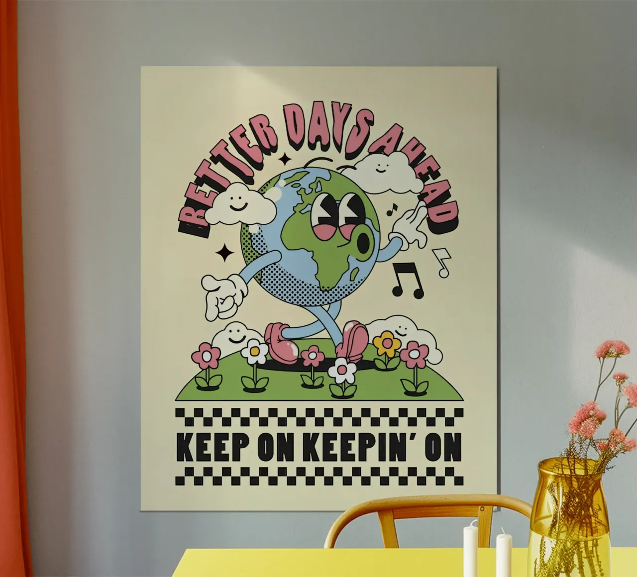 "Gimme Better Days Ahead" Retro Earth Optimistic Pop Art Hahnemühle von NorwesClub