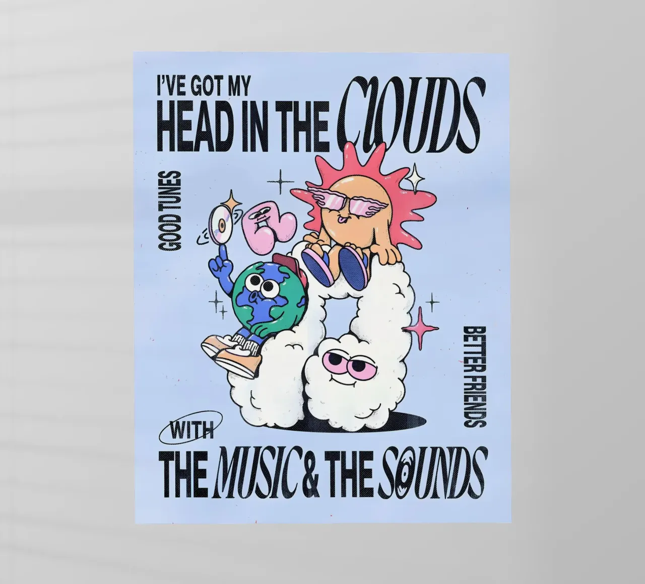 "Head in the Clouds" Groovy Sun Earth Music Pop Art Print lámina retroiluminada de NorwesClub
