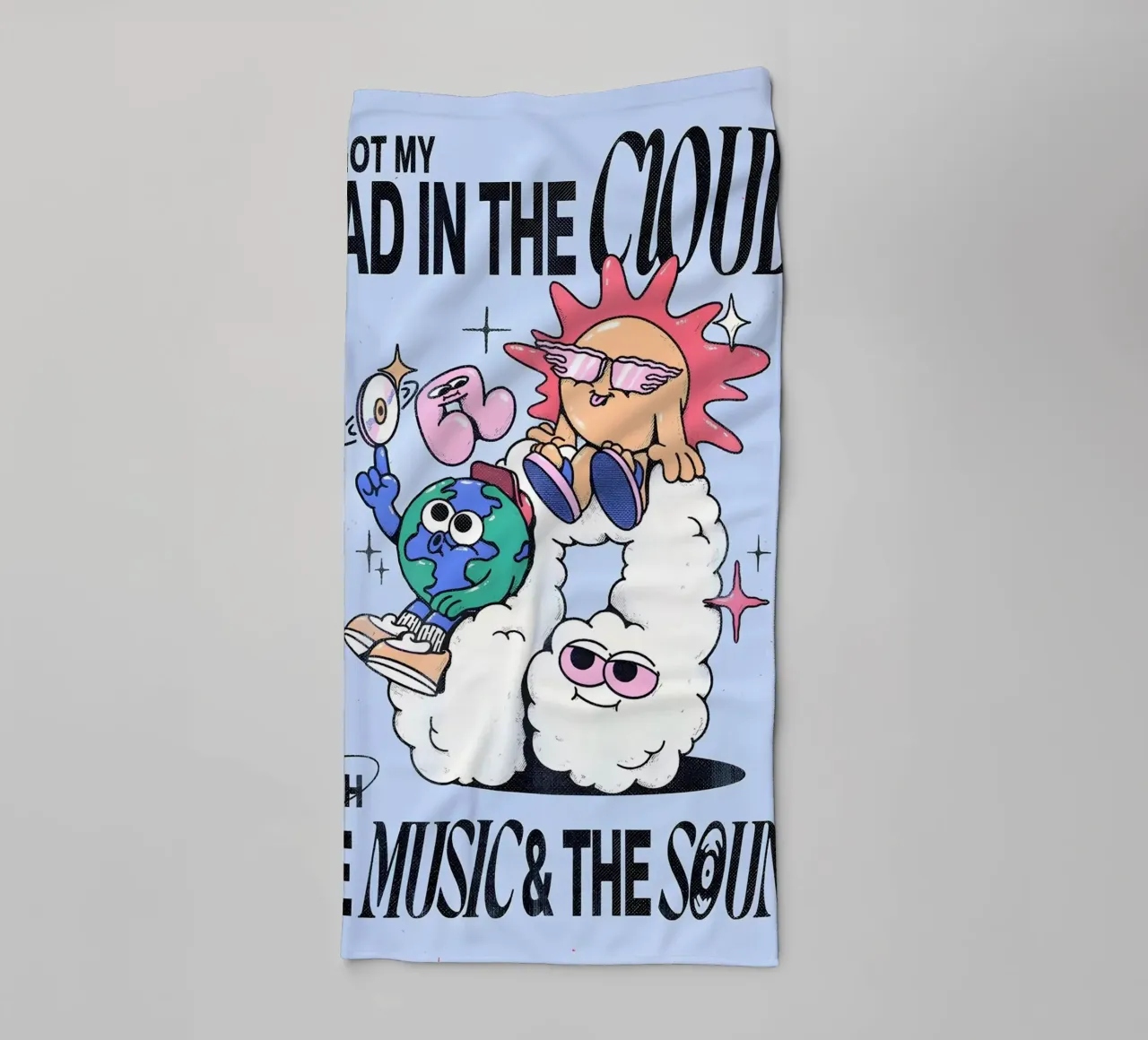 "Head in the Clouds" Groovy Sun Earth Music Pop Art Print toalla de baño de NorwesClub