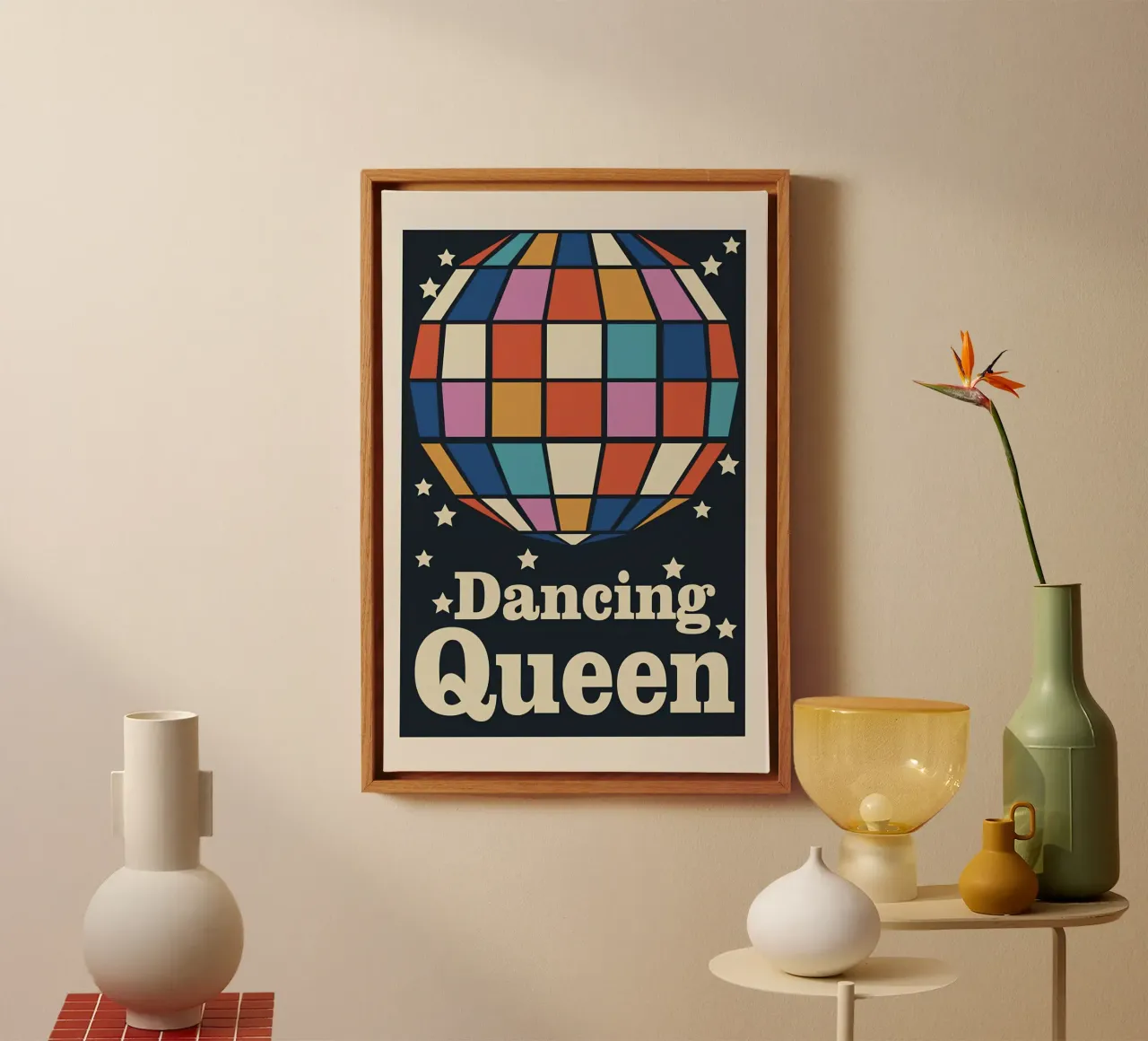 "Dancing Queen" Disco Pop Art Retro Esthetisch Roze Print canvas met Baklijst van NorwesClub