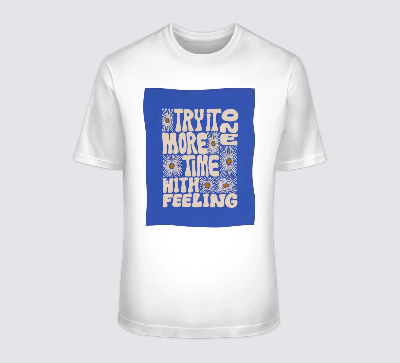 "Try It More Time" Groovy Daisy Retro Blue Pop Art t-shirt da NorwesClub