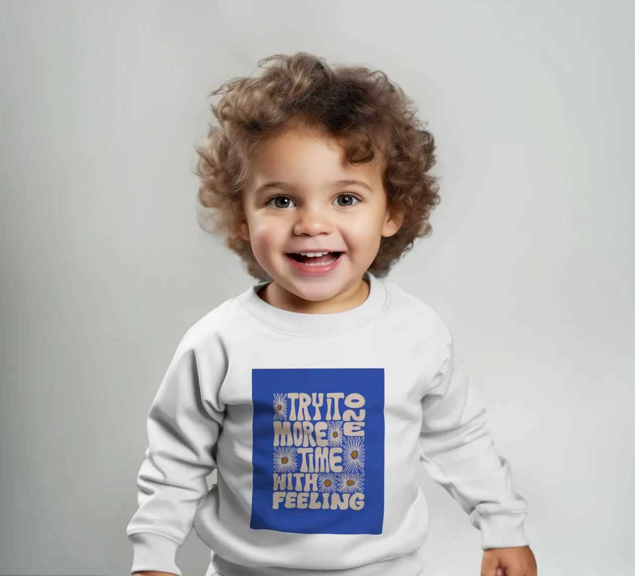 "Try It More Time" Groovy Daisy Retro Blue Pop Art baby sweatshirt van NorwesClub