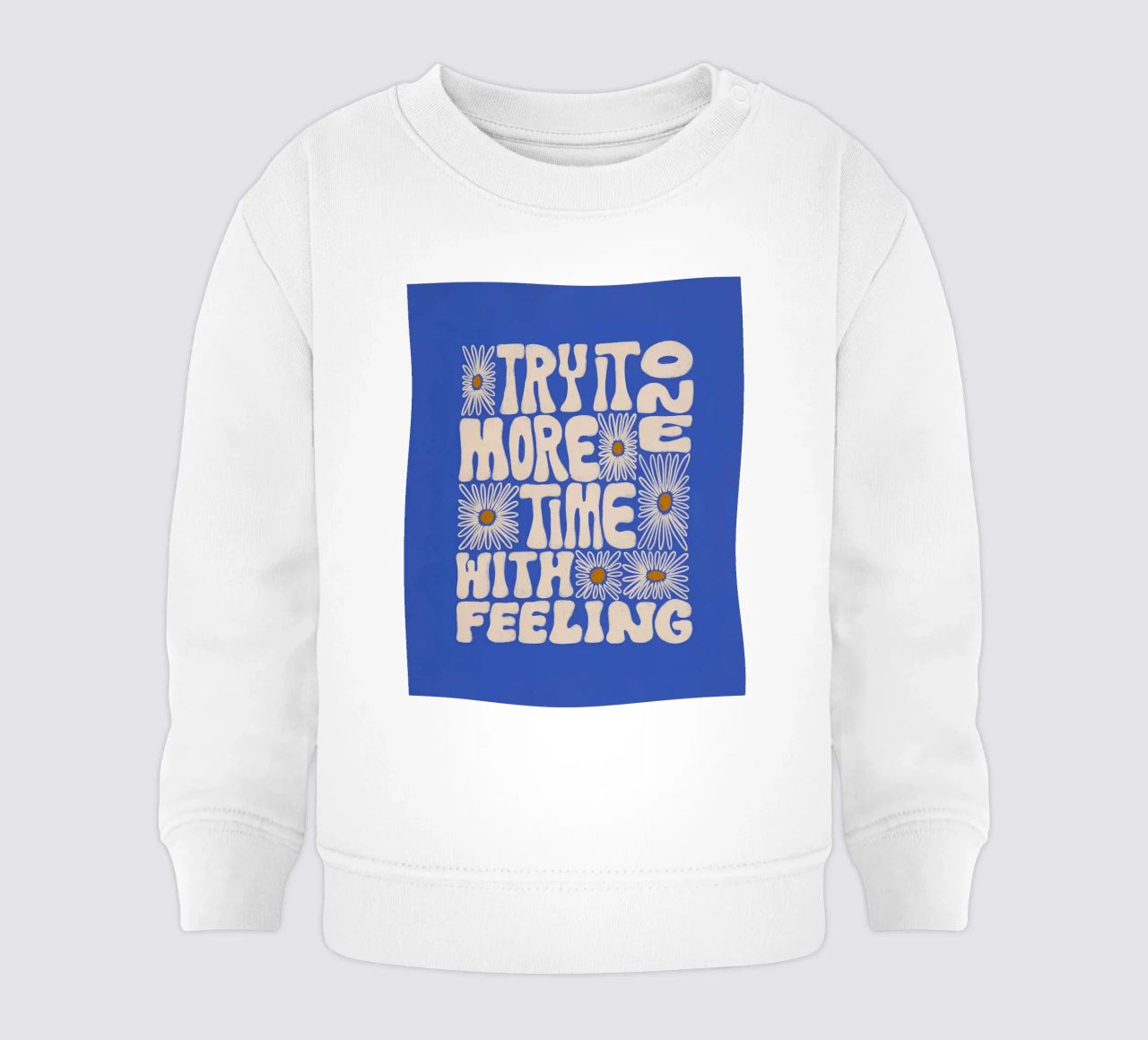 "Try It More Time" Groovy Daisy Retro Blue Pop Art felpa neonato da NorwesClub