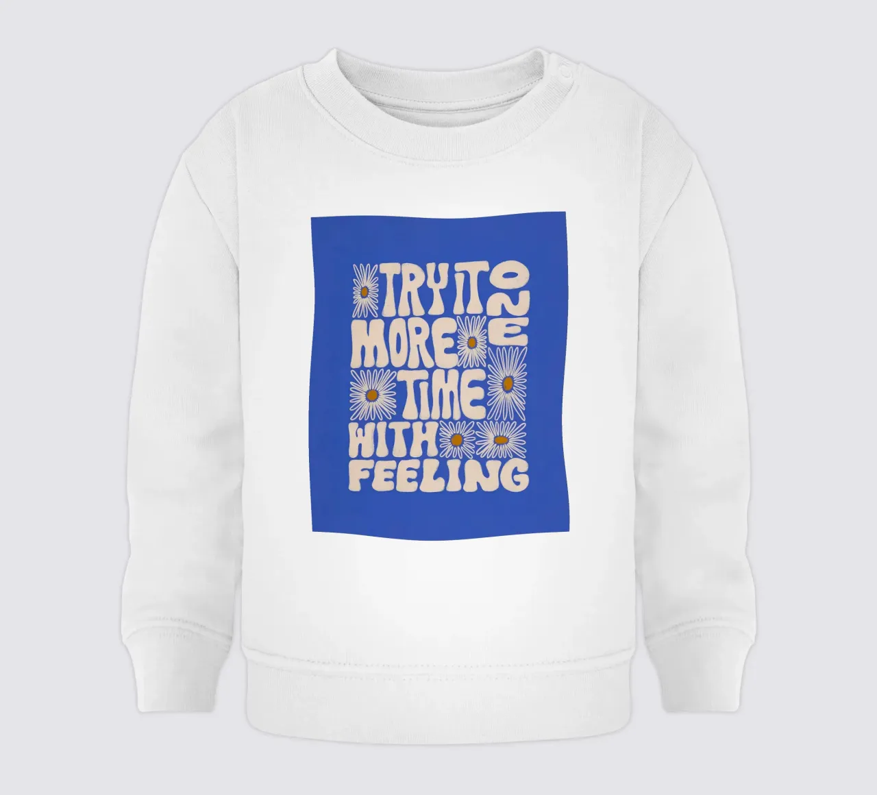 "Try It More Time" Groovy Daisy Retro Blue Pop Art felpa neonato da NorwesClub