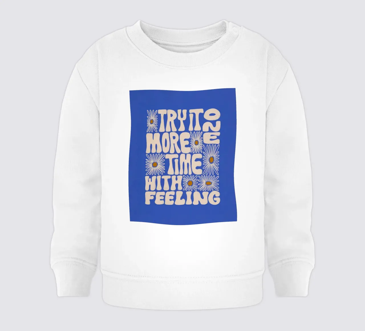 "Try It More Time" Groovy Daisy Retro Blue Pop Art baby sweatshirt van NorwesClub