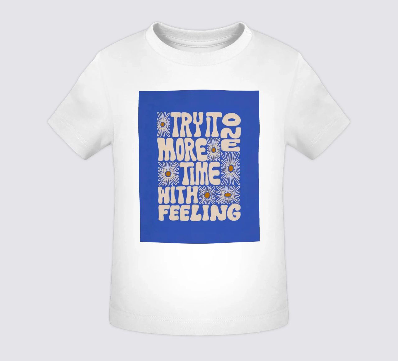 "Try It More Time" Groovy Daisy Retro Blue Pop Art maglietta neonato da NorwesClub
