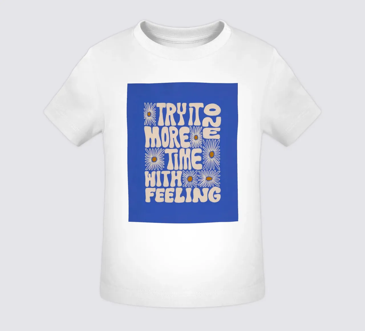 "Try It More Time" Groovy Daisy Retro Blue Pop Art maglietta neonato da NorwesClub