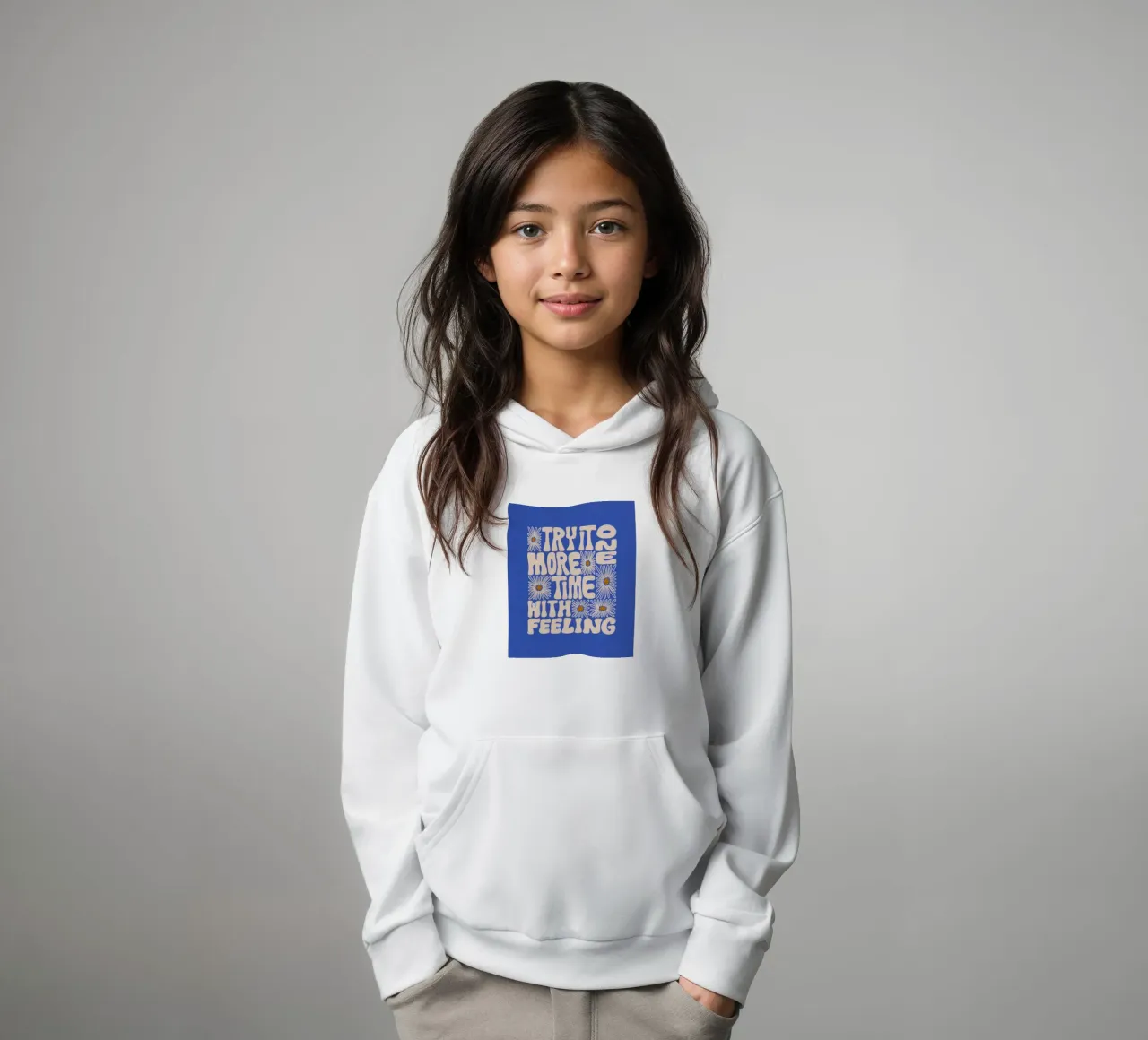 "Try It More Time" Groovy Daisy Retro Blue Pop Art felpa bambino con cappuccio da NorwesClub