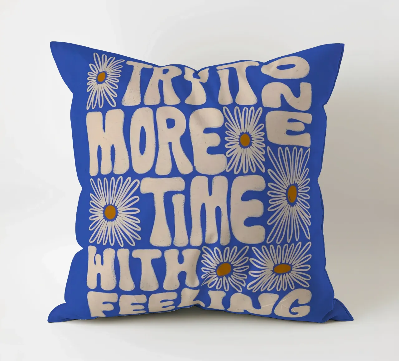 "Try It More Time" Groovy Daisy Retro Blue Pop Art cuscino da NorwesClub