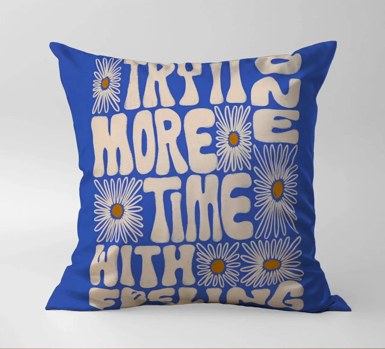 "Try It More Time" Groovy Daisy Retro Blue Pop Art cuscino da NorwesClub