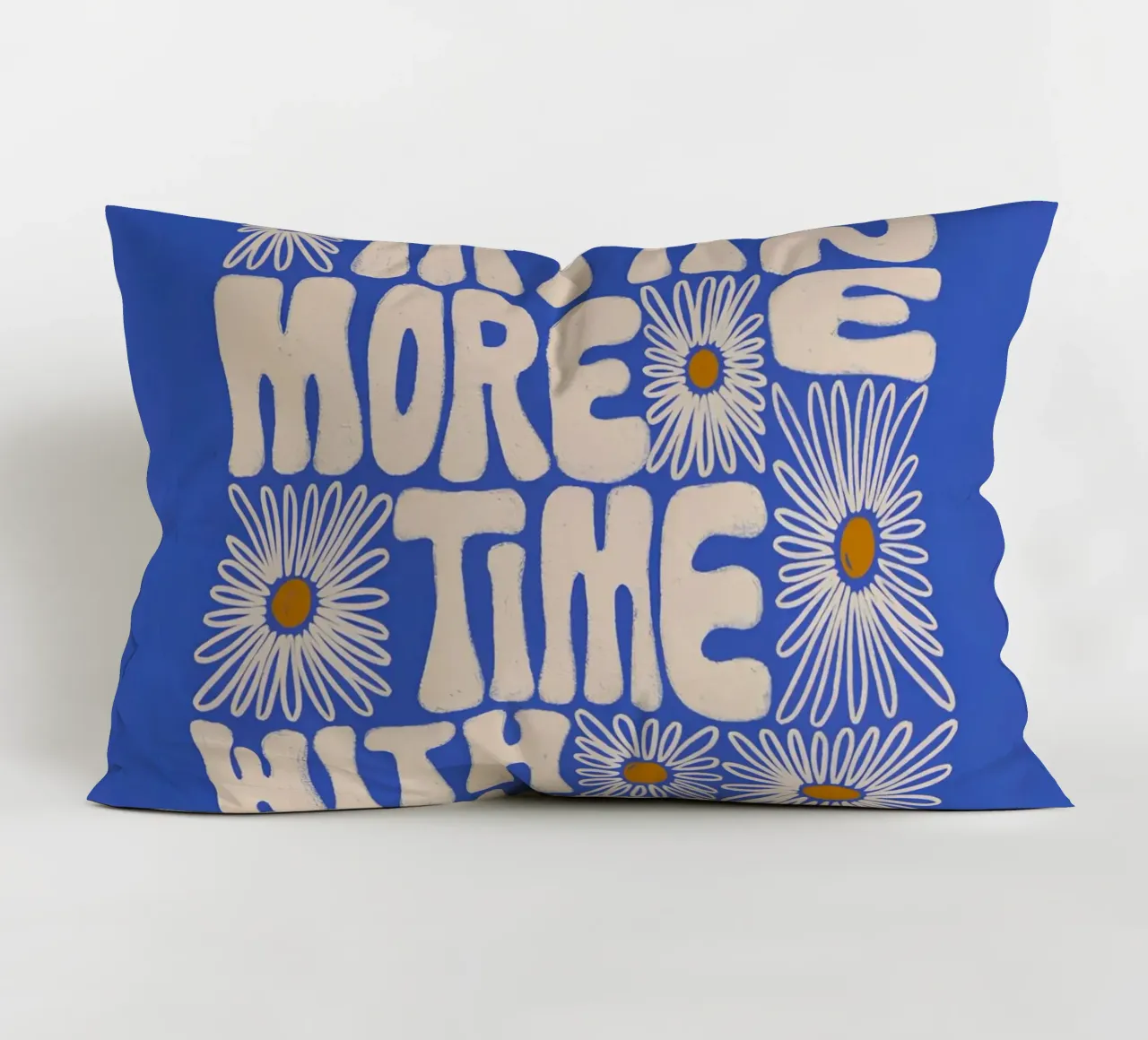 "Try It More Time" Groovy Daisy Retro Blue Pop Art cuscino da NorwesClub
