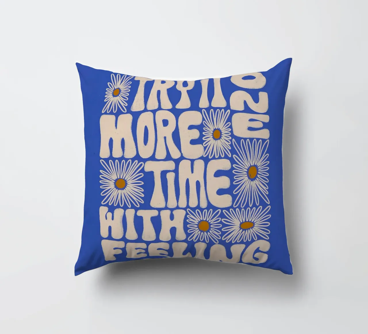 "Try It More Time" Groovy Daisy Retro Blue Pop Art cuscino da NorwesClub