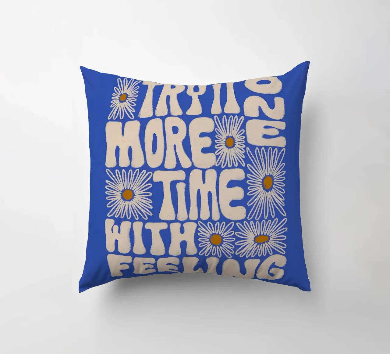 "Try It More Time" Groovy Daisy Retro Blue Pop Art cuscino da NorwesClub