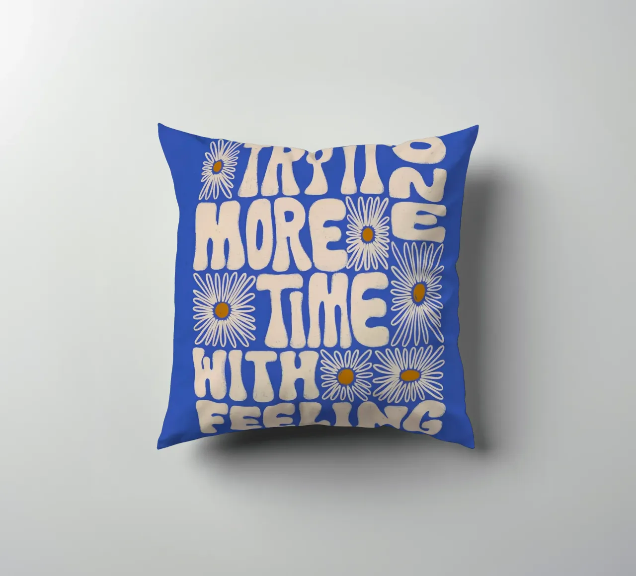 "Try It More Time" Groovy Daisy Retro Blue Pop Art cuscino da NorwesClub