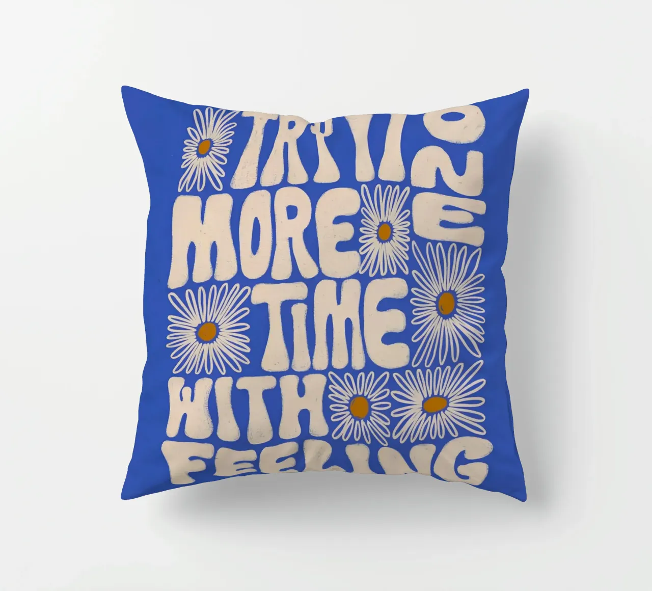 "Try It More Time" Groovy Daisy Retro Blue Pop Art cuscino da NorwesClub