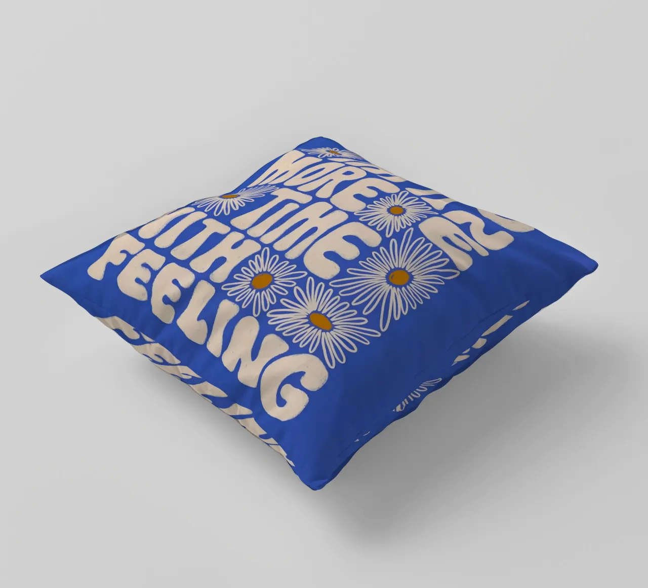 "Try It More Time" Groovy Daisy Retro Blue Pop Art cuscino da NorwesClub