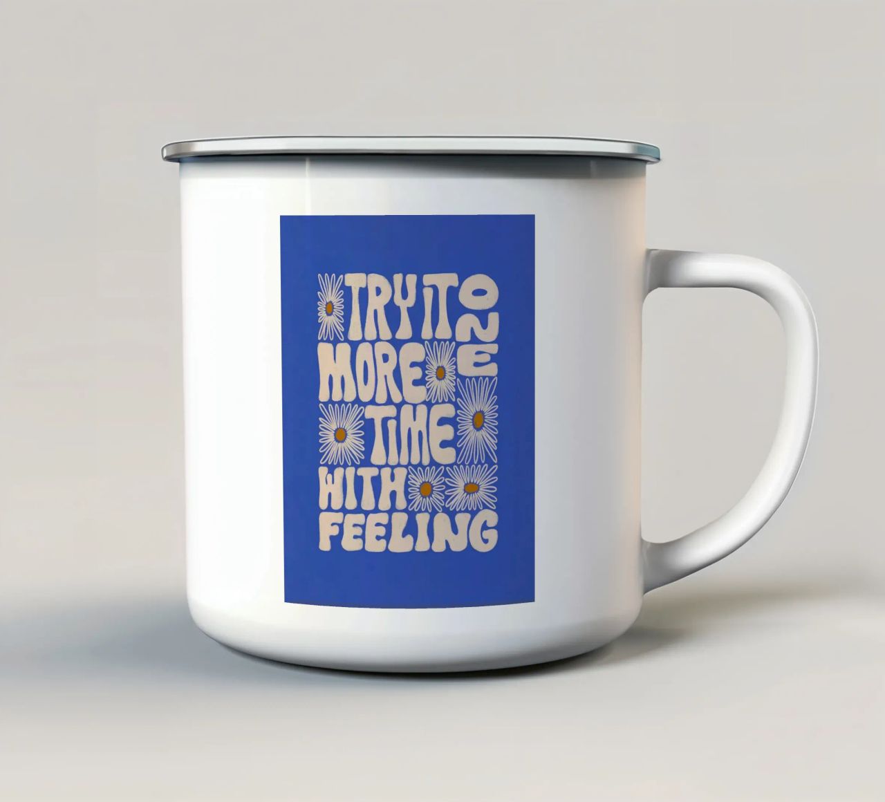 "Try It More Time" Groovy Daisy Retro Blue Pop Art tazza in smalto da NorwesClub