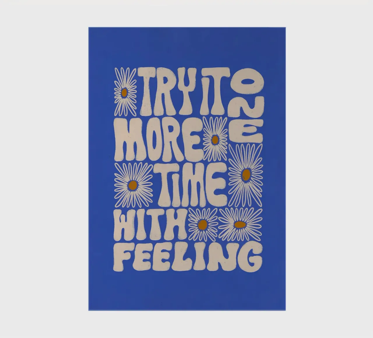 "Try It More Time" Groovy Daisy Retro Blue Pop Art notebook by NorwesClub