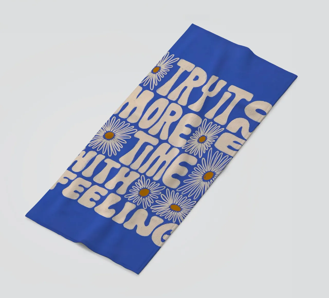"Try It More Time" Groovy Daisy Retro Blue Pop Art telo mare da NorwesClub