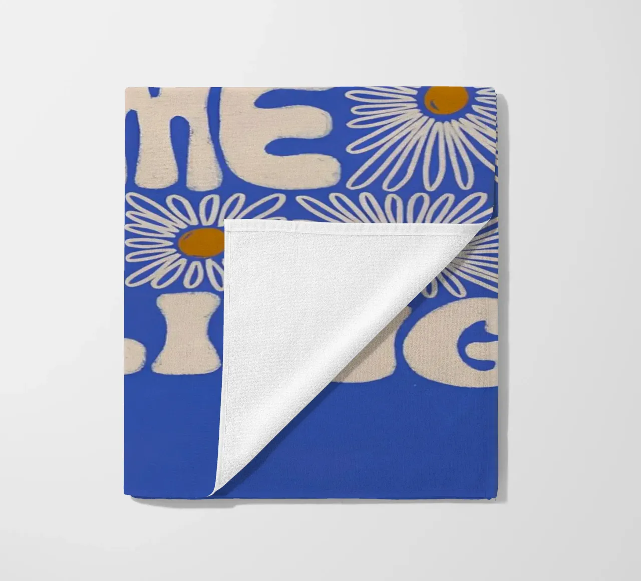 "Try It More Time" Groovy Daisy Retro Blue Pop Art telo mare da NorwesClub