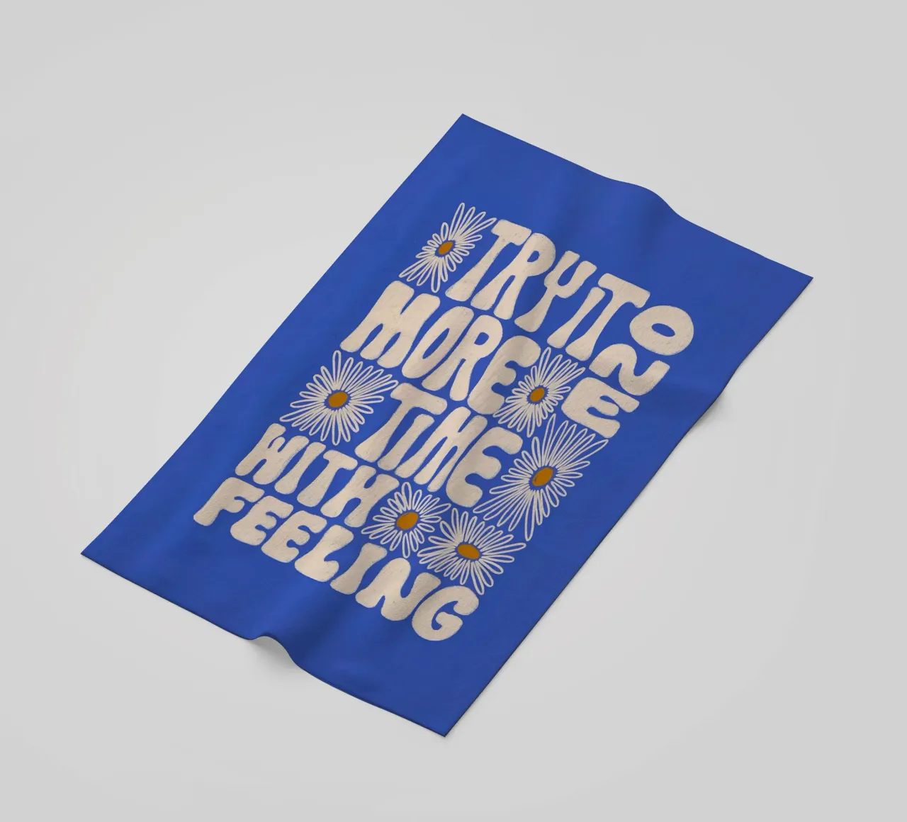 "Try It More Time" Groovy Daisy Retro Blue Pop Art telo mare da NorwesClub