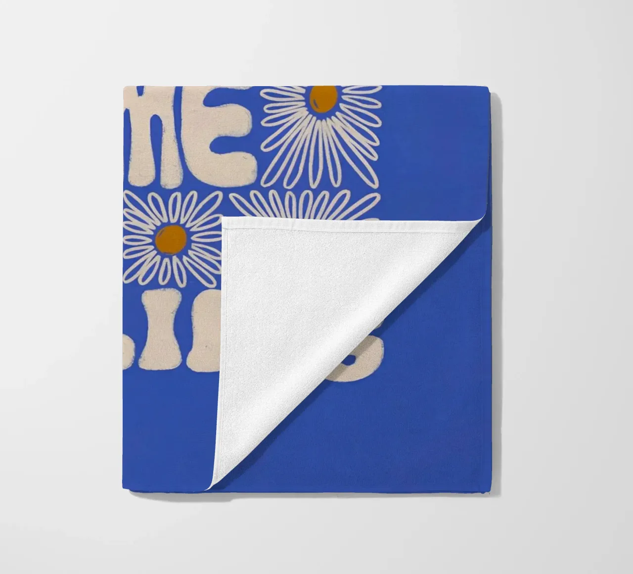 "Try It More Time" Groovy Daisy Retro Blue Pop Art telo mare da NorwesClub