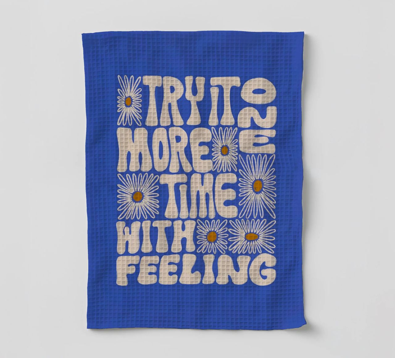 "Try It More Time" Groovy Daisy Retro Blue Pop Art canovaccio da cucina da NorwesClub