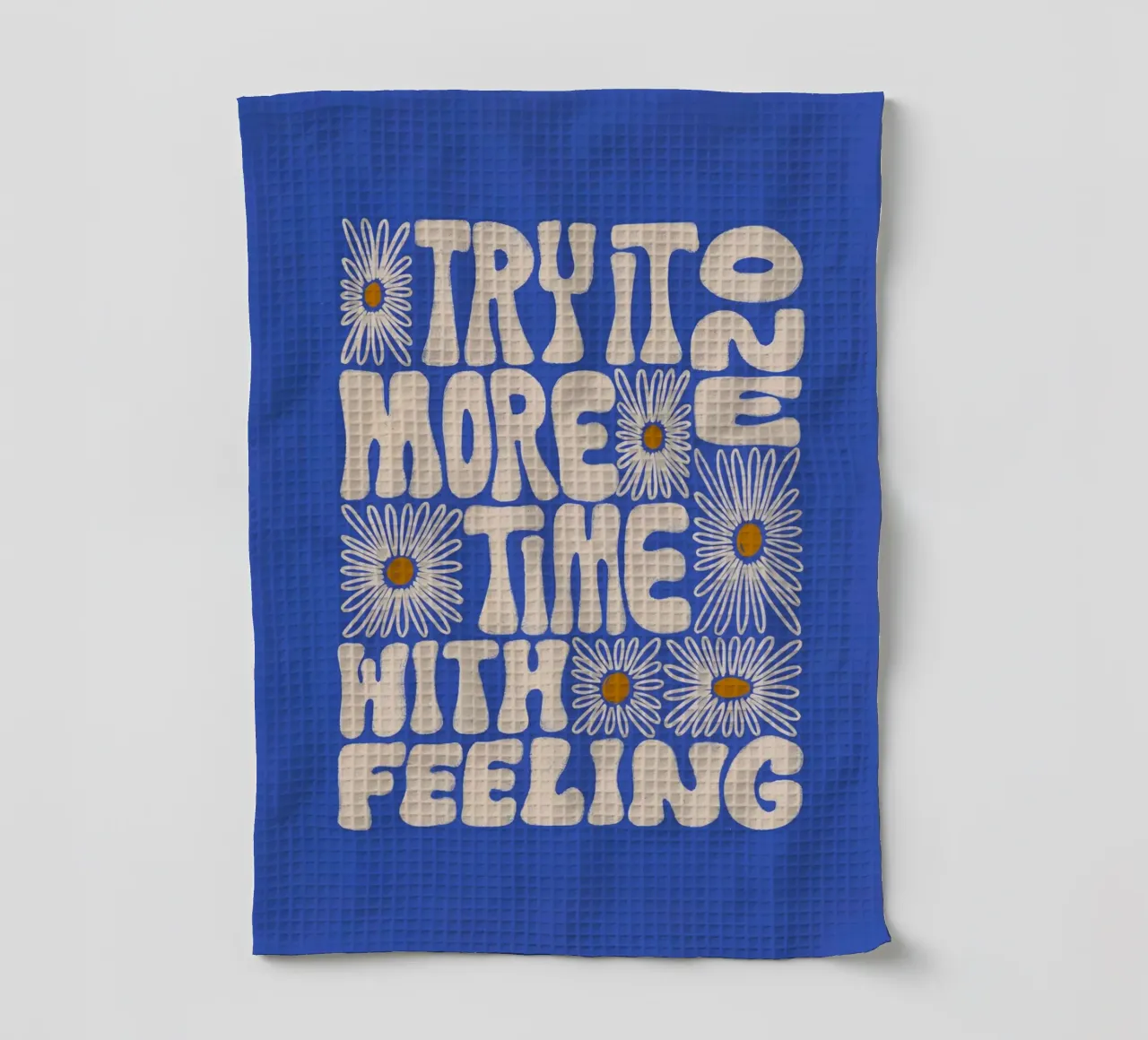 "Try It More Time" Groovy Daisy Retro Blue Pop Art canovaccio da cucina da NorwesClub