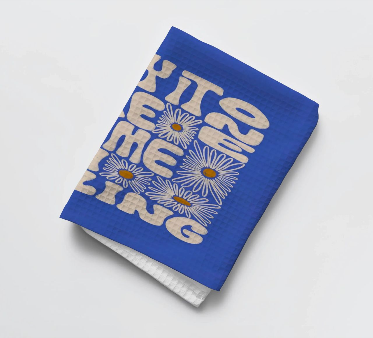 "Try It More Time" Groovy Daisy Retro Blue Pop Art canovaccio da cucina da NorwesClub
