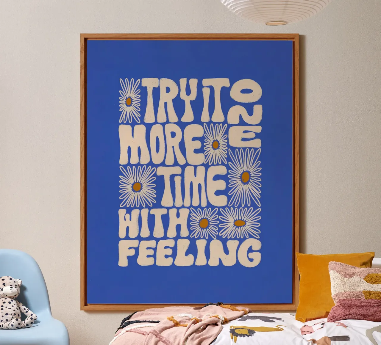 "Try It More Time" Groovy Daisy Retro Blue Pop Art pannello forex da NorwesClub