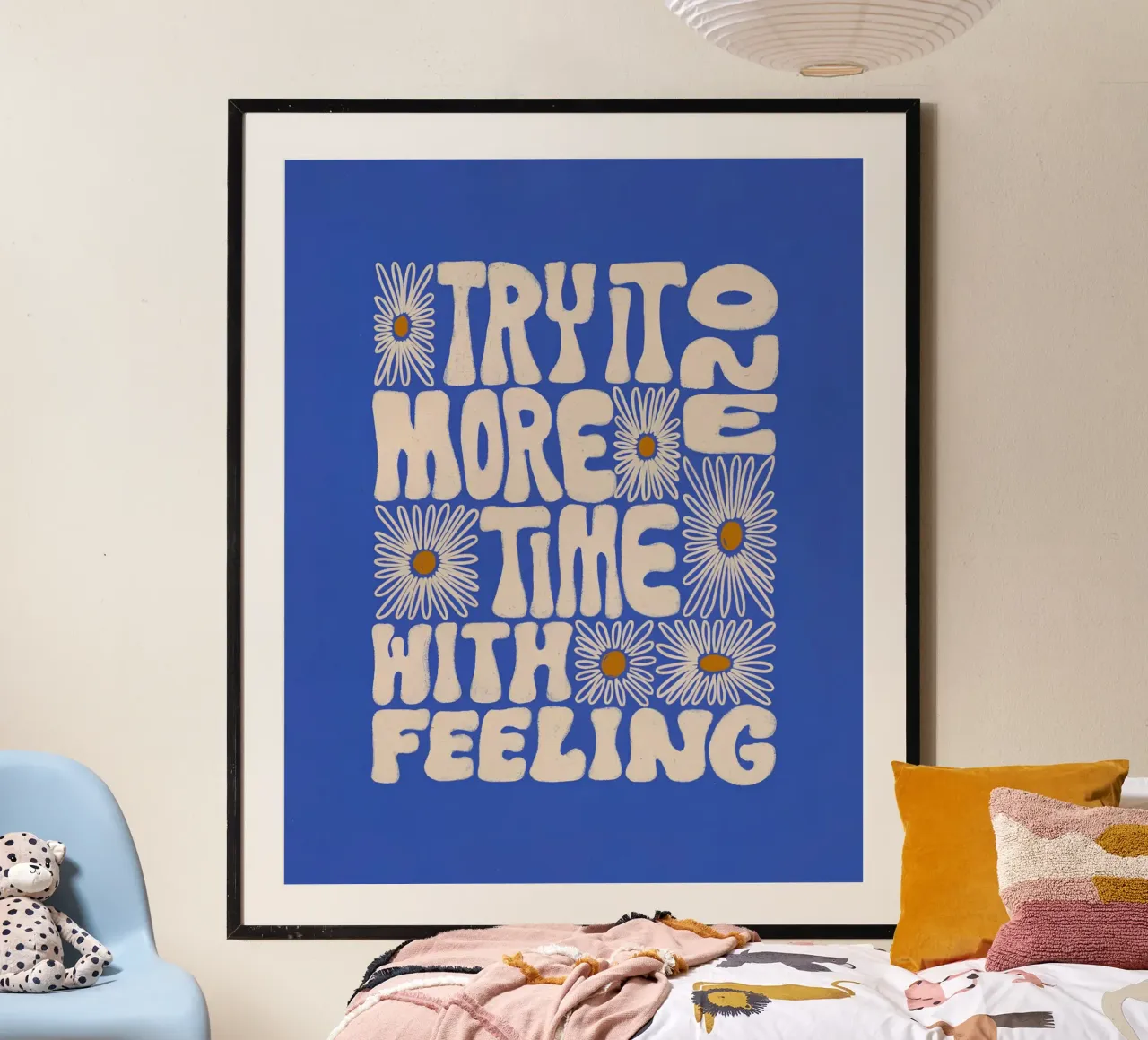 "Try It More Time" Groovy Daisy Retro Blue Pop Art poster da NorwesClub