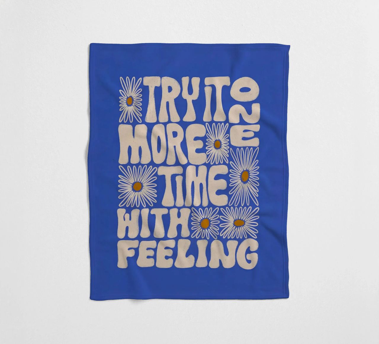 "Try It More Time" Groovy Daisy Retro Blue Pop Art coperta in pile da NorwesClub