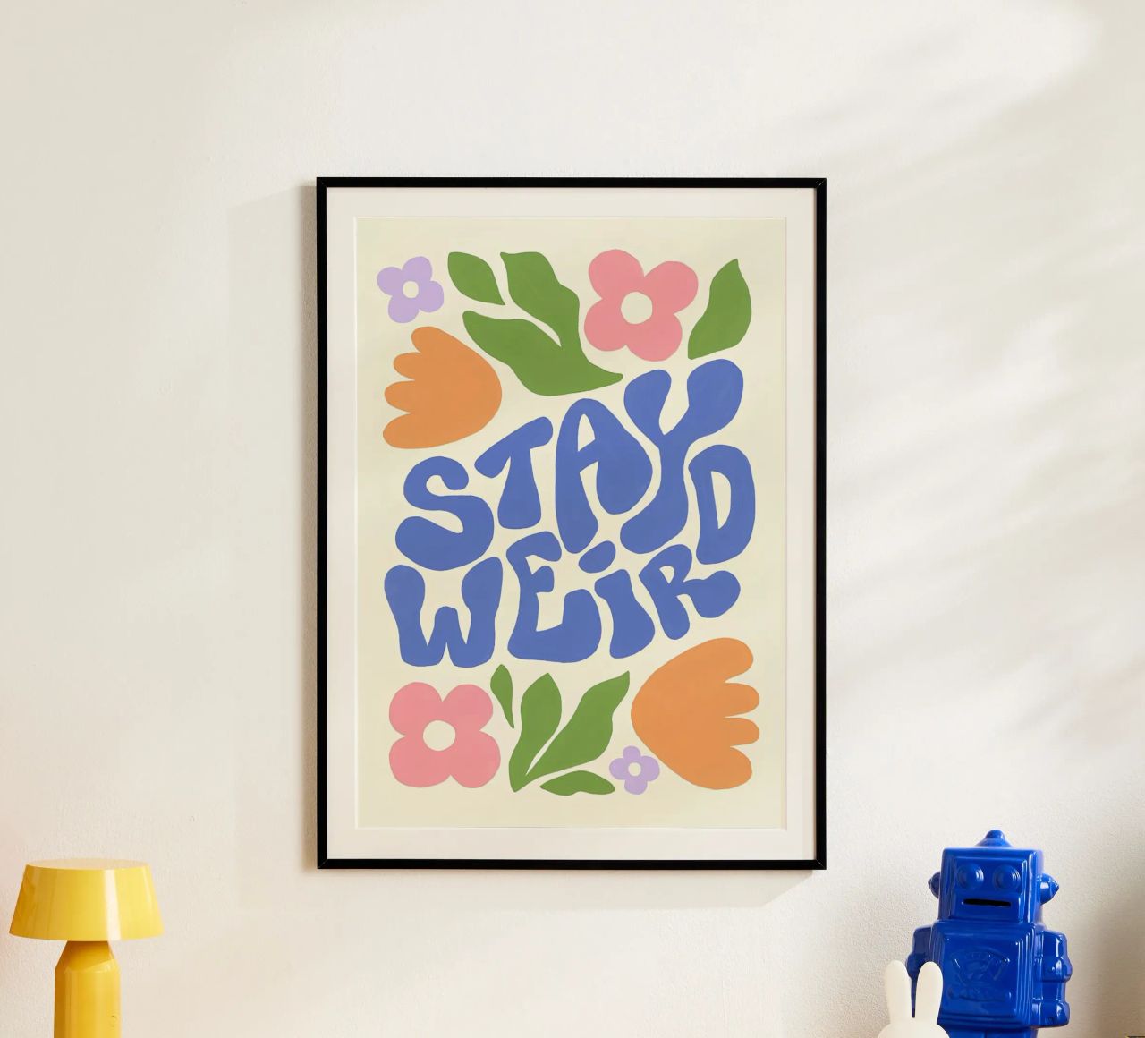 "Stay Weird" Groovy Floral Retro Folk Art Print poster by NorwesClub