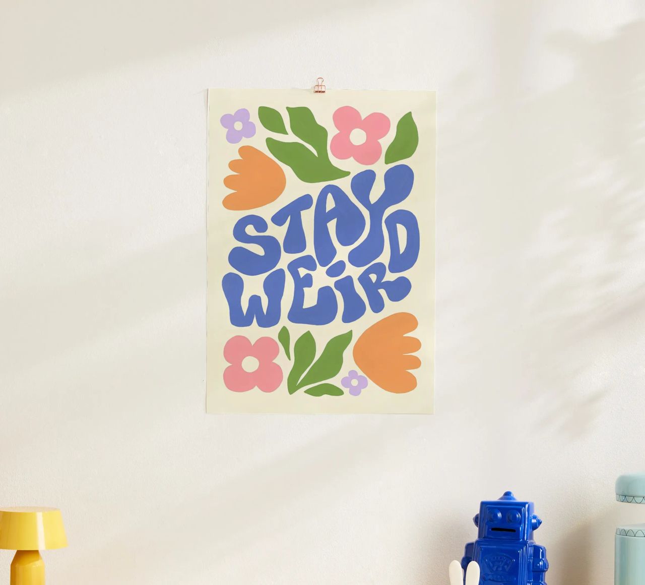 "Stay Weird" Groovy Floral Retro Folk Art Print poster by NorwesClub