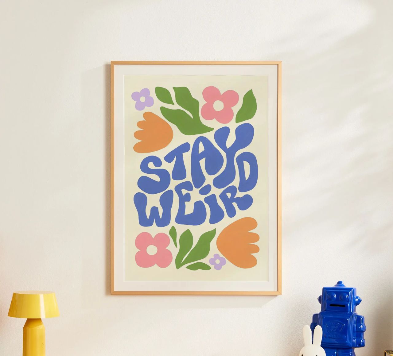 "Stay Weird" Groovy Floral Retro Folk Art Print poster by NorwesClub