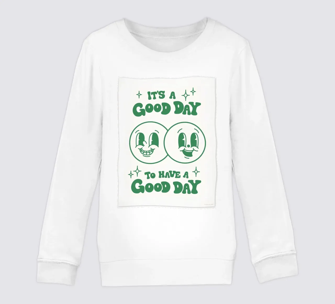 Stampa pop art retrò "It's A Good Day", facce felici, verde felpa bambino da NorwesClub