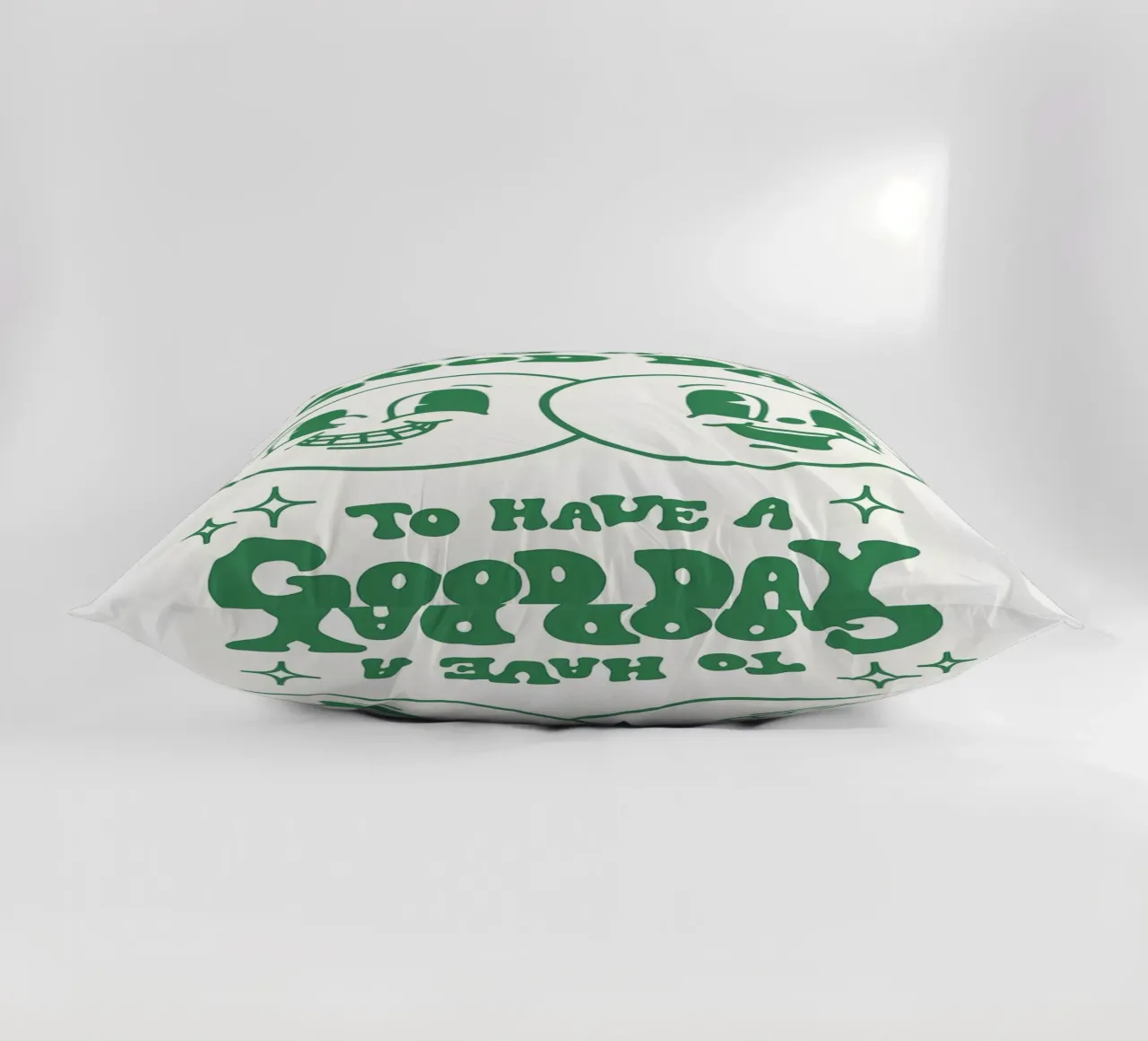 Stampa pop art retrò "It's A Good Day", facce felici, verde cuscino da NorwesClub
