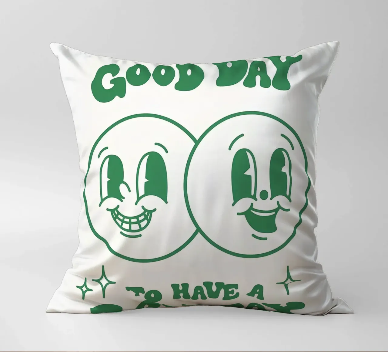 Stampa pop art retrò "It's A Good Day", facce felici, verde cuscino da NorwesClub
