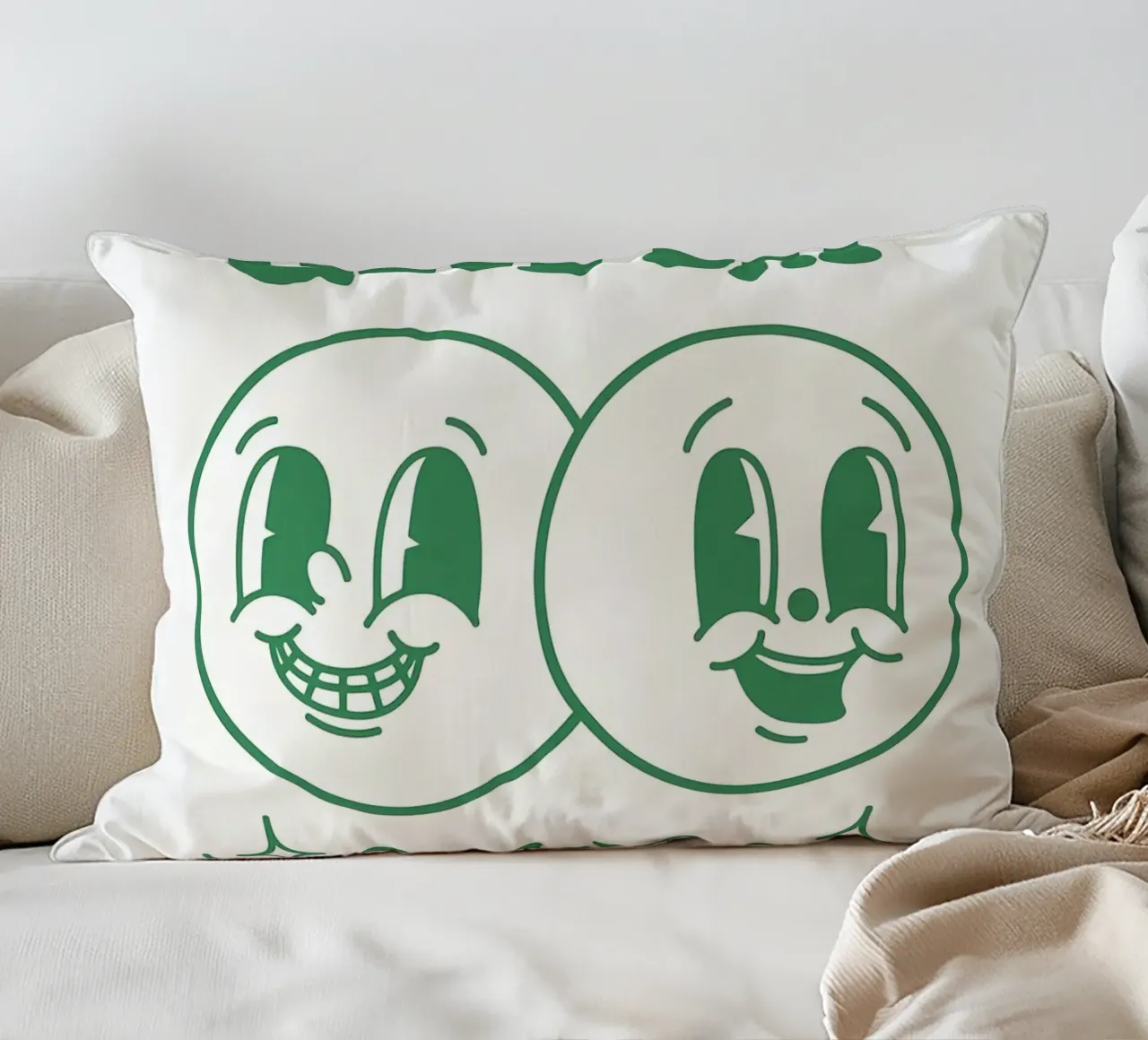 Stampa pop art retrò "It's A Good Day", facce felici, verde cuscino da NorwesClub